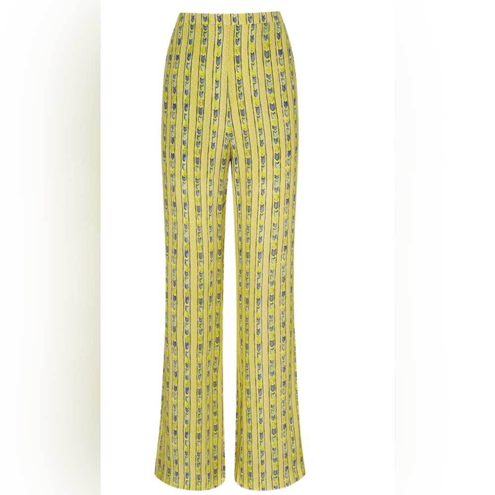 Yellow silk Patterned Wide-Leg Pants. BRAND NEW WITH TAGS